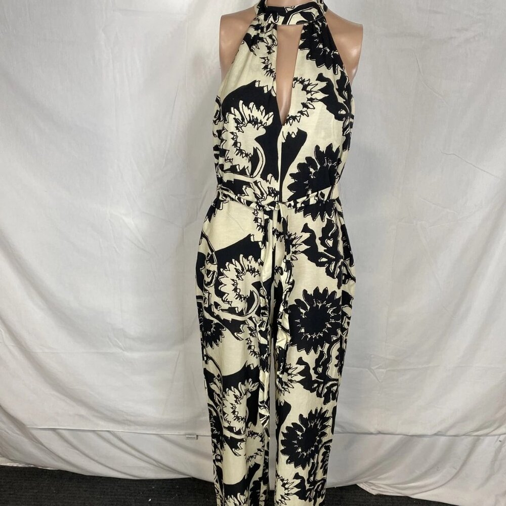 NEW BA&SH Women's Sleeveless Finn Halter Neck Jumpsuit Ivory/Black Size S/IT 36